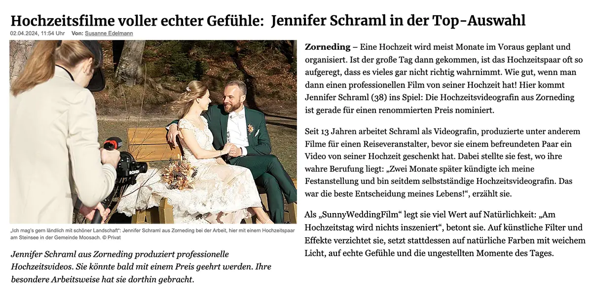 Vorentscheid Pressemitteilung Sunny Wedding Film